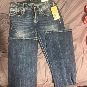 Miss Me Women's Blue Boot Cut Jeans with Faded Whiskering